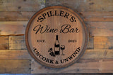 Wine Bar Personalized Reclaimed Wine Barrel Head/Lazy Susan/Clock/Wall Art/Wall Hanging/Laser Engraved/Wedding Gift/Free Shipping