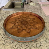 Mandala Custom Wine Barrel Head/Lazy Susan/Clock/Wall Art/Wall Hanging/Laser Engraved/Laser Engraving/Wedding Gift/Free Shipping