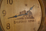 Personalized Reclaimed Wine Barrel Head: Wall Clock - California Republic