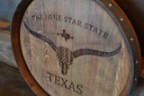 Texas The Lone Star State Reclaimed Wine Barrel Head/Lazy Susan/Clock/Wall Art/Laser Engraved/Laser Engraving/Wedding Gift/Free Shipping