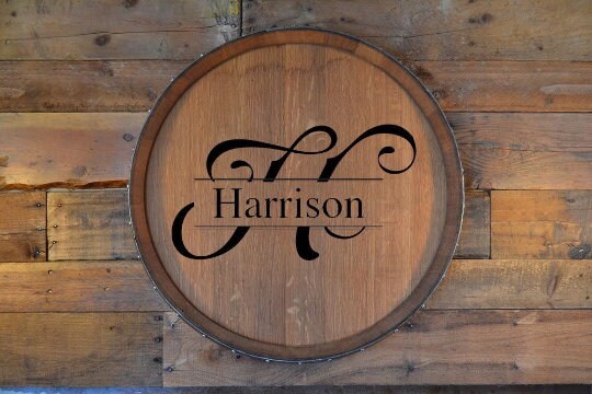 Monogrammed Reclaimed Wine Barrel Head Wall Sign, Personalized Wedding Gift, Custom Initial Letter Lazy Susan, Wood Wine Barrel Wine Tray