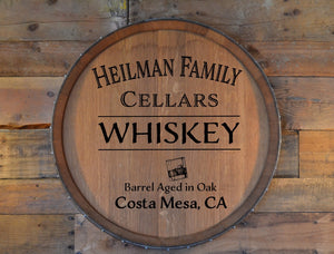 Personalized Family Whiskey Cellar Wine Barrel Head: Lazy Susan or Wall Art