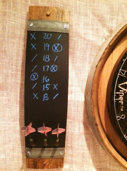 Set of 2 Wine Barrel stave chalkboard dart scorers