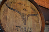 Texas The Lone Star State Reclaimed Wine Barrel Head/Lazy Susan/Clock/Wall Art/Laser Engraved/Laser Engraving/Wedding Gift/Free Shipping