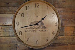 Personalized Reclaimed Wine Barrel Head: Wall Clock - California Republic