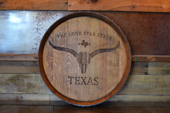 Texas The Lone Star State Reclaimed Wine Barrel Head/Lazy Susan/Clock/Wall Art/Laser Engraved/Laser Engraving/Wedding Gift/Free Shipping